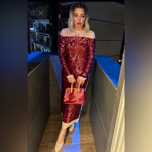 Zara ZW collection red sequin chiffon dress, Christmas party, holiday, New Years - Picture 13 of 16